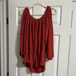 Beachlunchlounge Rust Red Orange 3/4 Sleeve Cold Shoulder Top Size Large